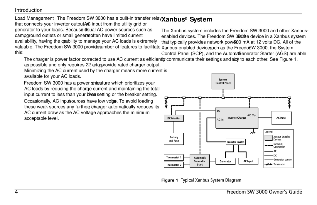 Xantrex Technology user service Typical Xanbus System Diagram Freedom SW 3000 Owner’s Guide 