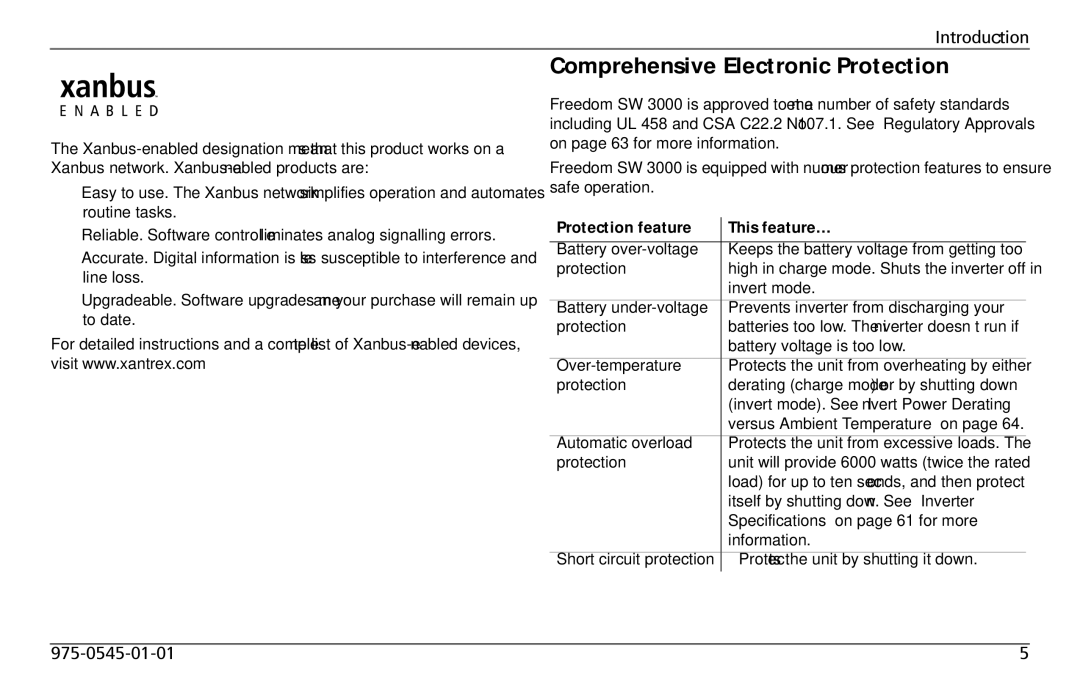 Xantrex Technology SW 3000 user service Comprehensive Electronic Protection, Protection feature This feature… 