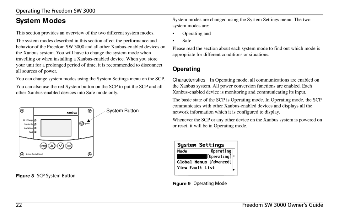 Xantrex Technology SW 3000 user service System Modes, Operating 