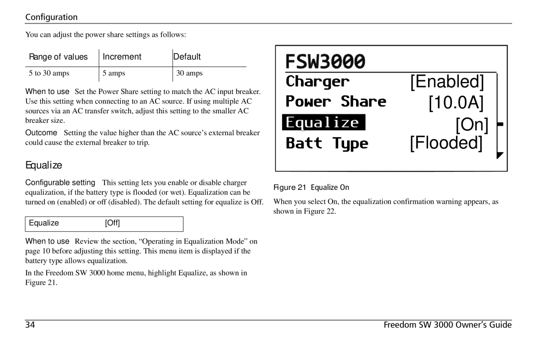 Xantrex Technology SW 3000 user service Equalize, Range of values 