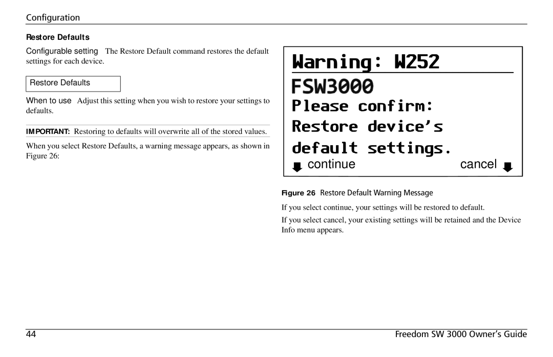 Xantrex Technology SW 3000 user service Restore Defaults 