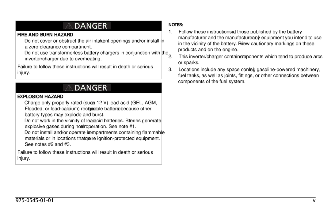 Xantrex Technology SW 3000 user service Fire and Burn Hazard, Explosion Hazard 