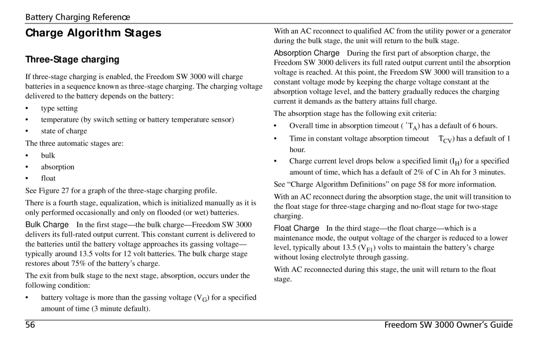 Xantrex Technology SW 3000 user service Charge Algorithm Stages, Three-Stage charging 