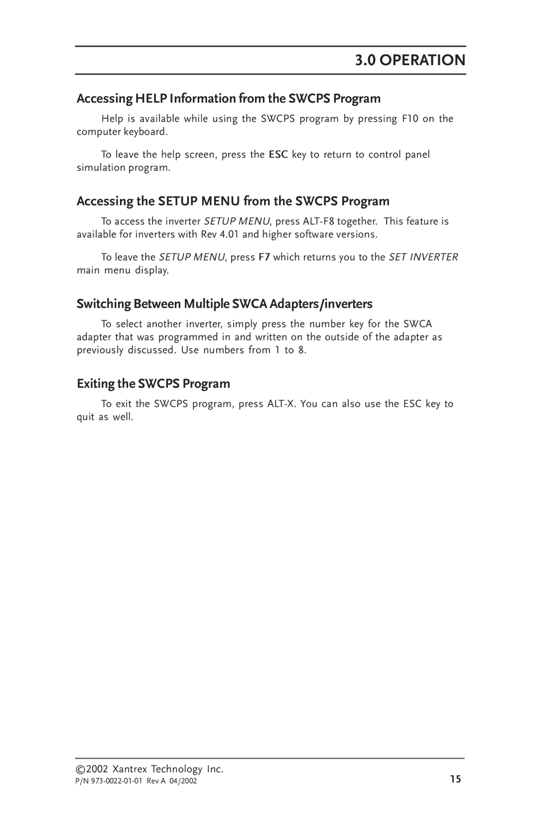 Xantrex Technology SW Communications Adapter Accessing Help Information from the Swcps Program, Exiting the Swcps Program 