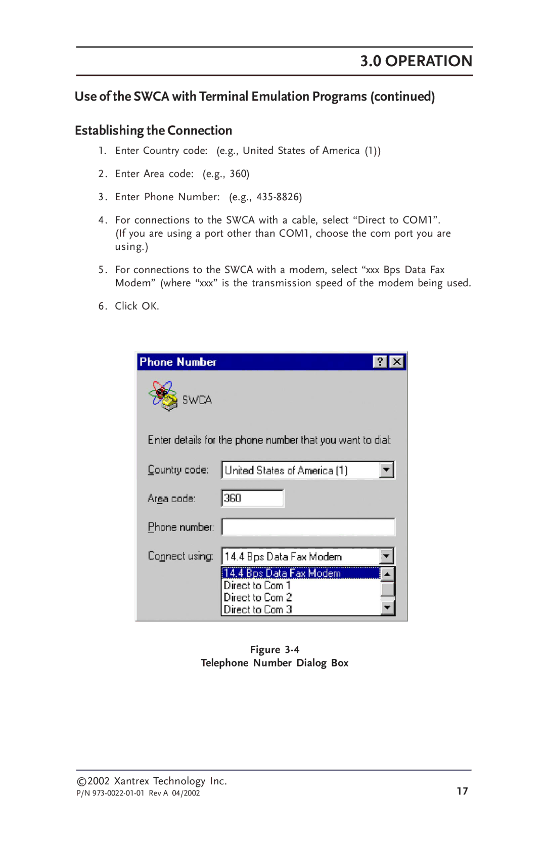 Xantrex Technology SW Communications Adapter owner manual Telephone Number Dialog Box 