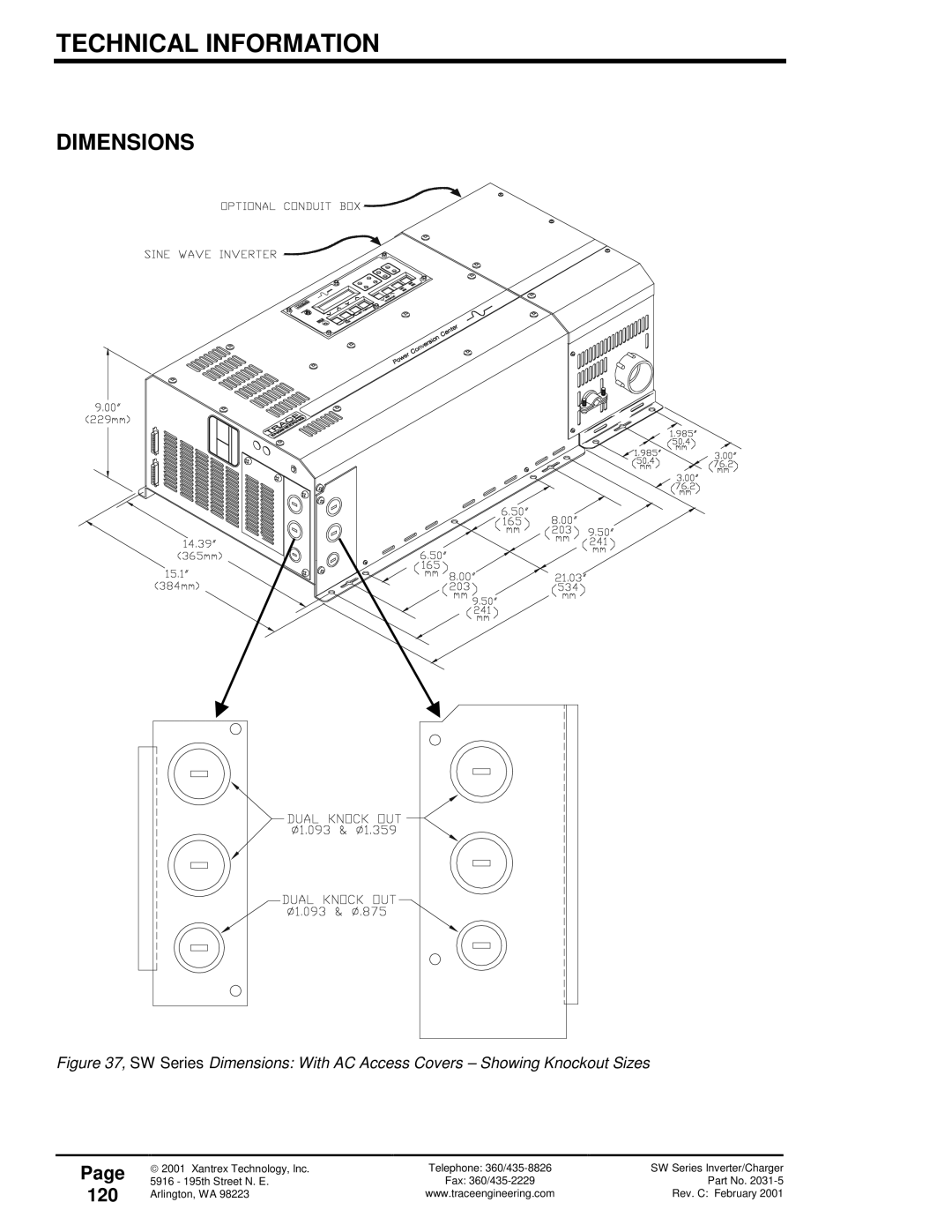 Xantrex Technology SW Series owner manual Dimensions, 120 