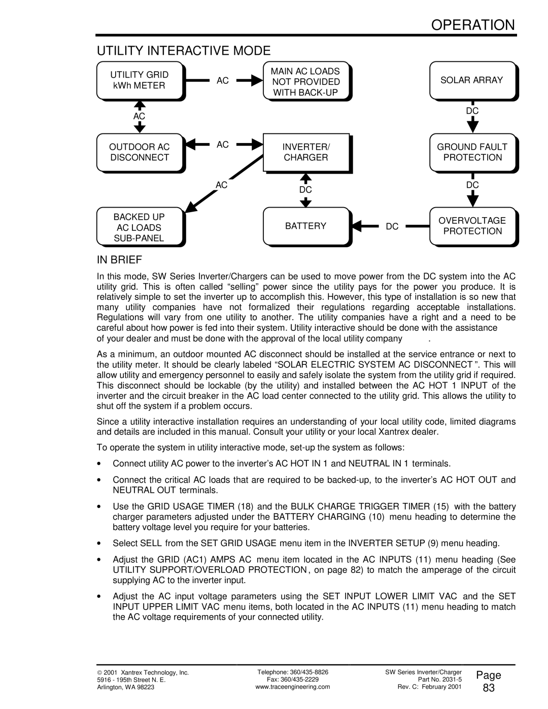 Xantrex Technology SW Series owner manual Utility Interactive Mode, Utility Grid, KWh Meter 