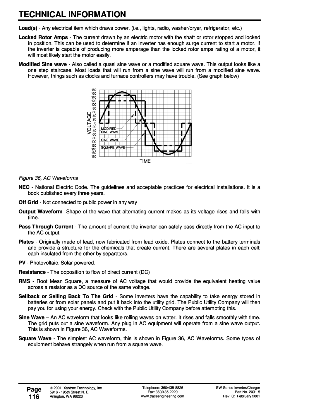 Xantrex Technology SW Series owner manual Page 116, Technical Information 