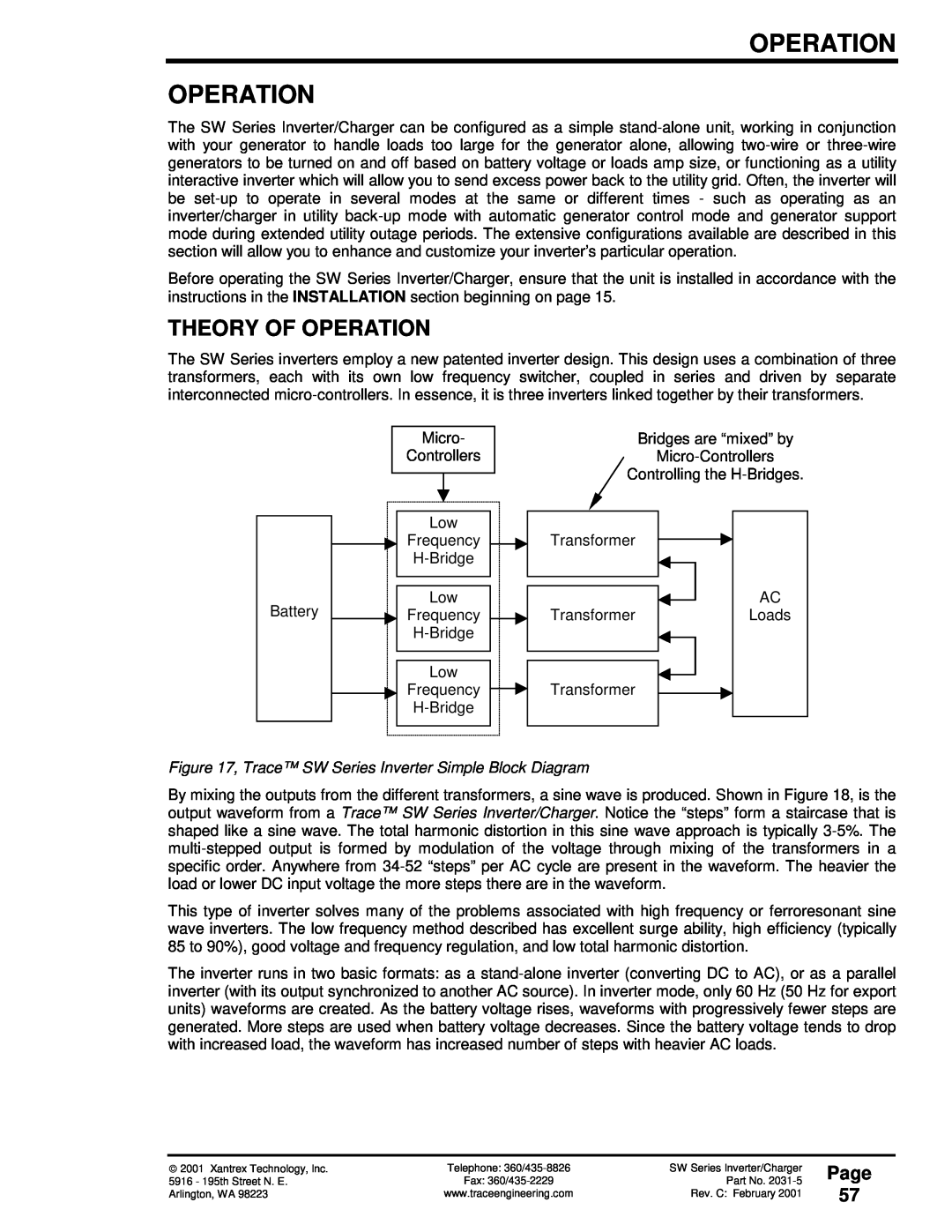 Xantrex Technology SW Series owner manual Operation Operation, Theory Of Operation, Page 57 