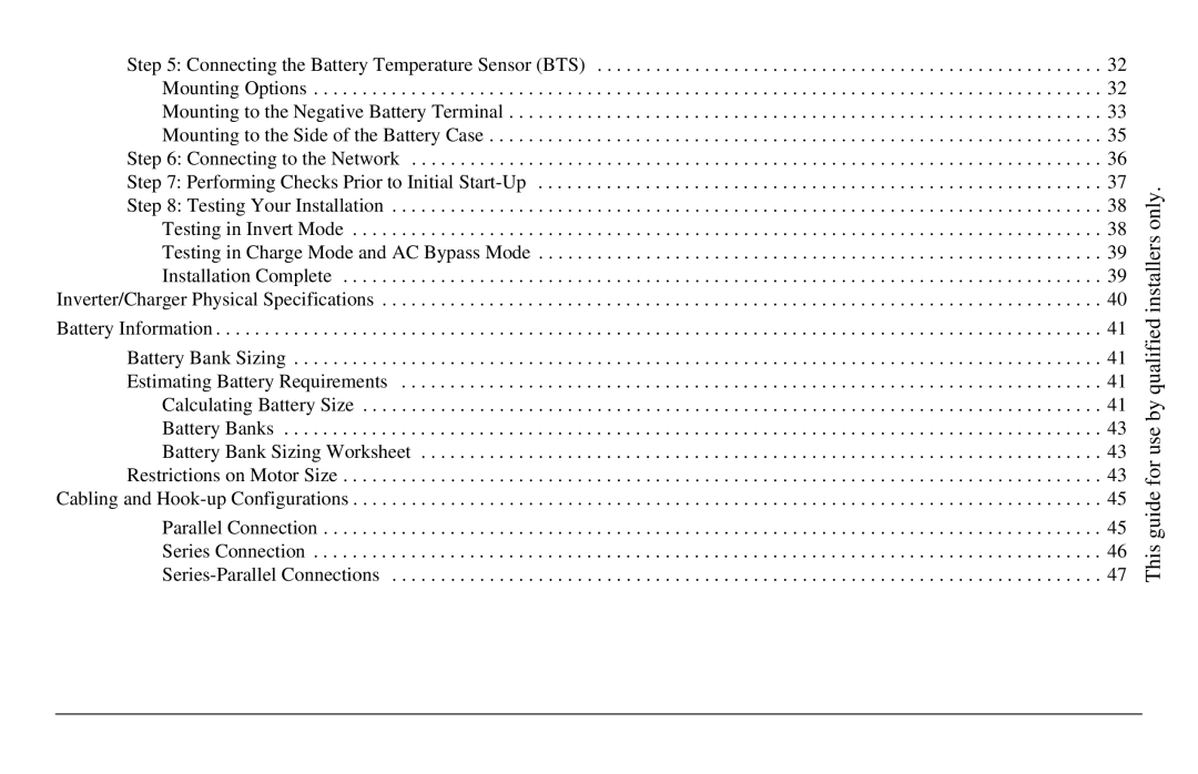 Xantrex Technology SW3000 user service This guide for use by qualified installers only 