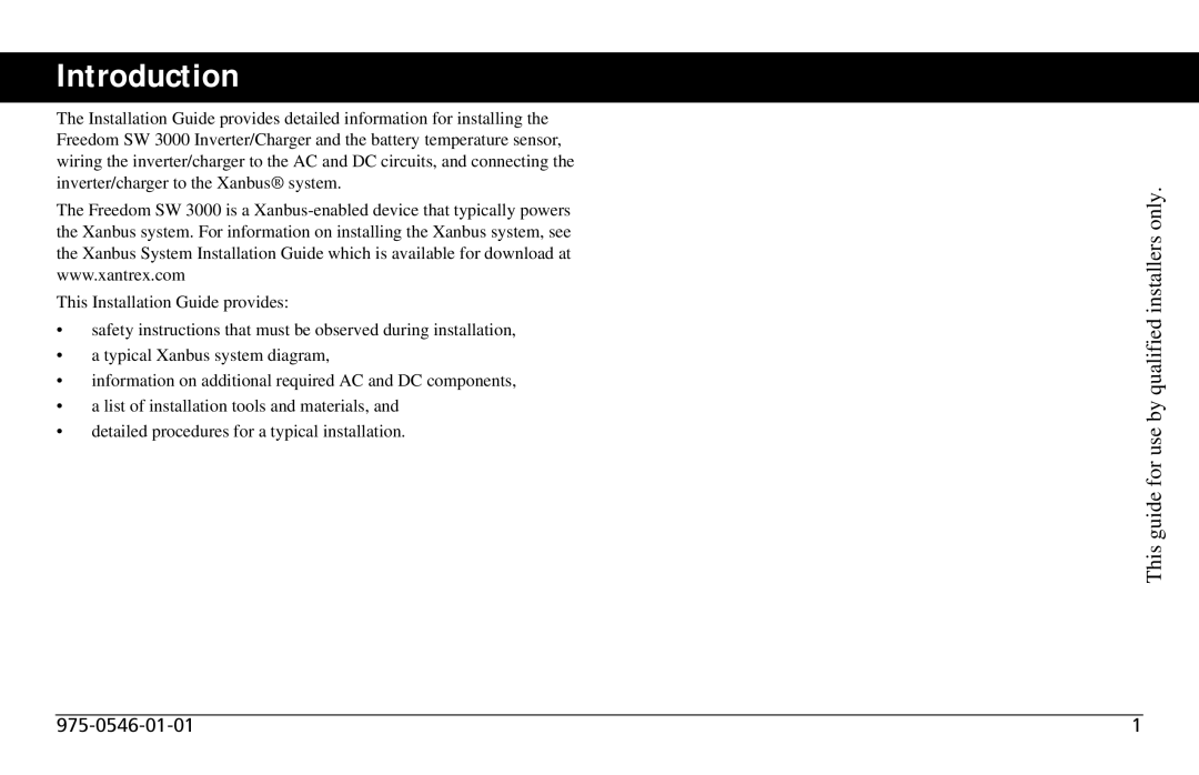 Xantrex Technology SW3000 user service Introduction 