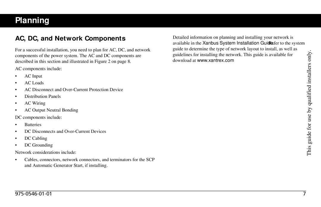 Xantrex Technology SW3000 user service Planning, AC, DC, and Network Components 