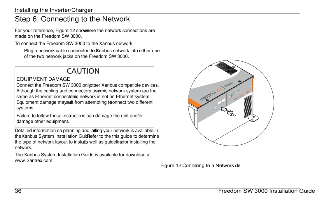 Xantrex Technology SW3000 user service Connecting to the Network, To connect the Freedom SW 3000 to the Xanbus network 