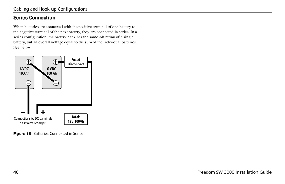 Xantrex Technology SW3000 user service Series Connection, Batteries Connected in Series 