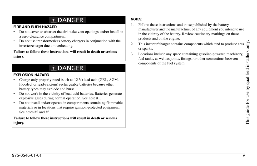 Xantrex Technology SW3000 user service Fire and Burn Hazard, Explosion Hazard 