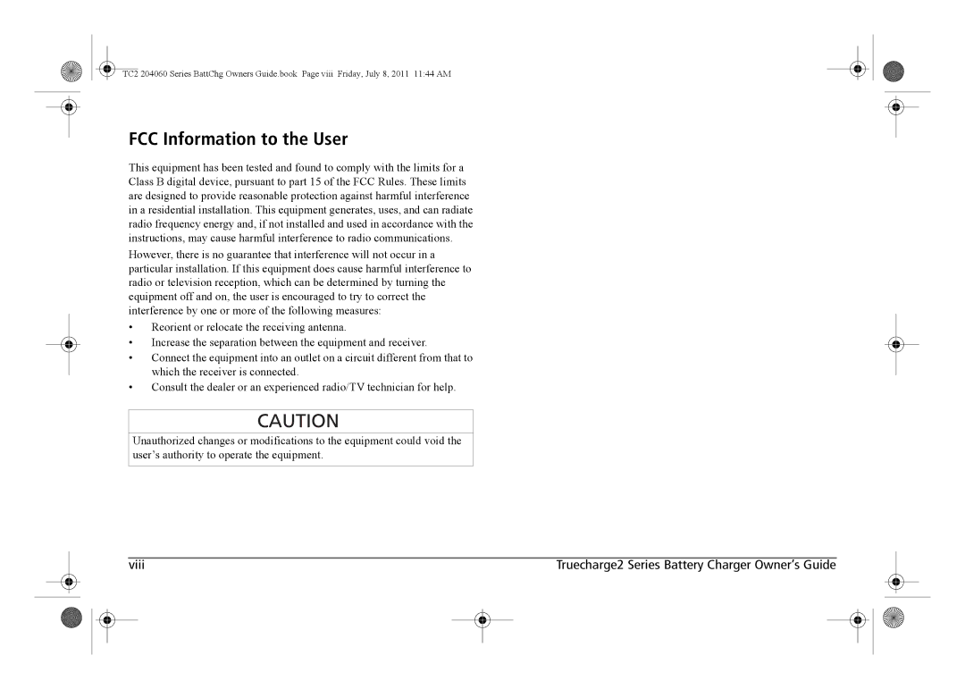 Xantrex Technology TC2 204060 manual FCC Information to the User, Viii 