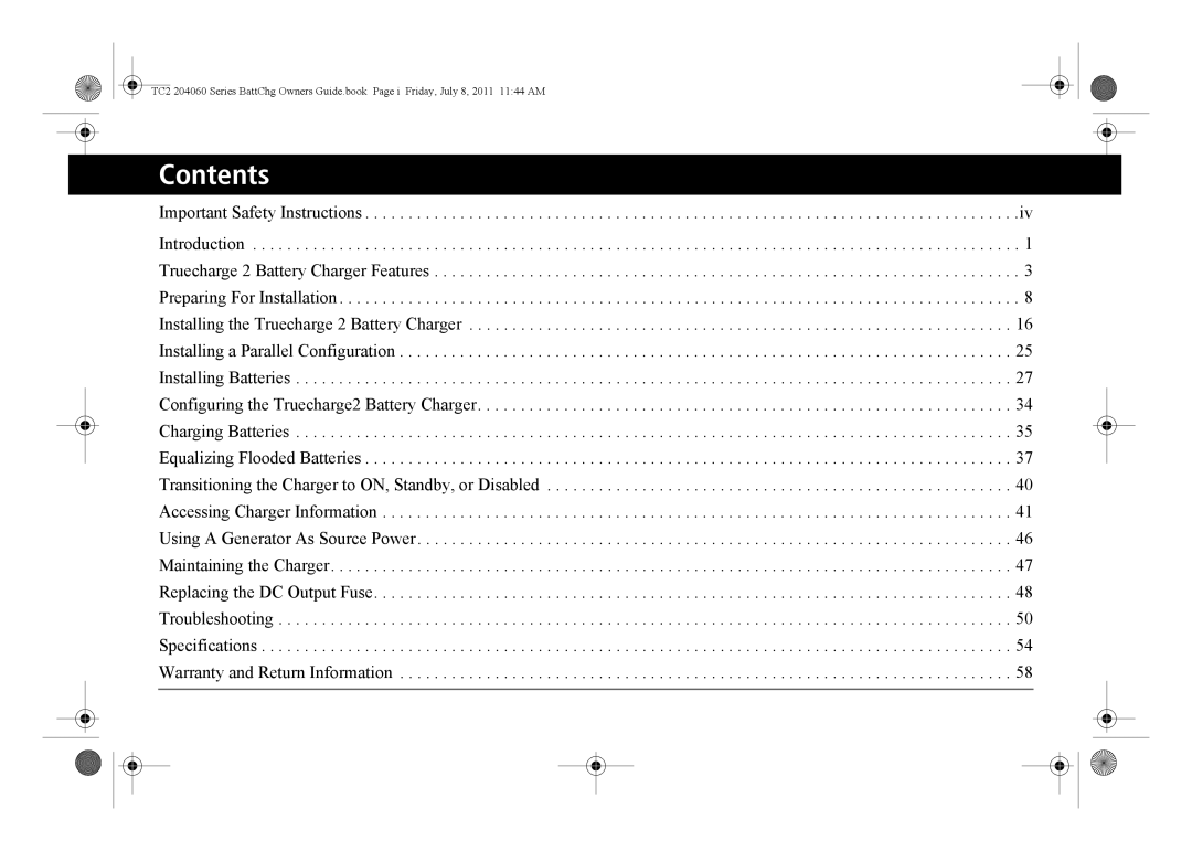 Xantrex Technology TC2 204060 manual Contents 