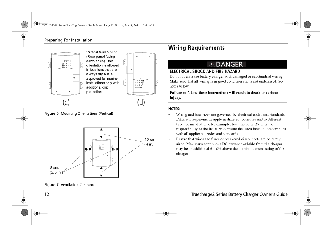 Xantrex Technology TC2 204060 manual Wiring Requirements, Electrical Shock and Fire Hazard 