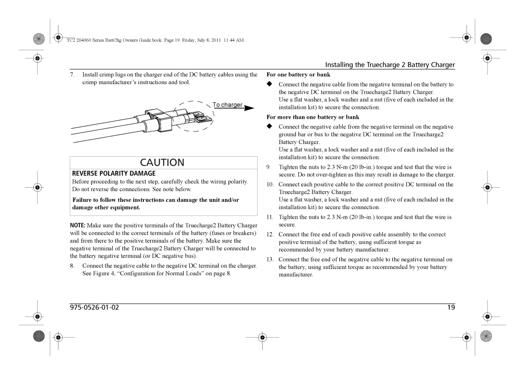 Xantrex Technology TC2 204060 manual Reverse Polarity Damage, For one battery or bank, For more than one battery or bank 