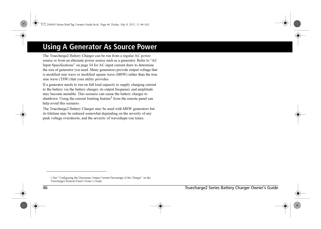 Xantrex Technology TC2 204060 manual Using a Generator As Source Power 