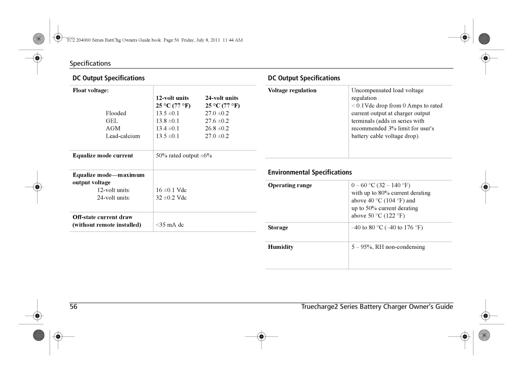 Xantrex Technology TC2 204060 manual Environmental Specifications 