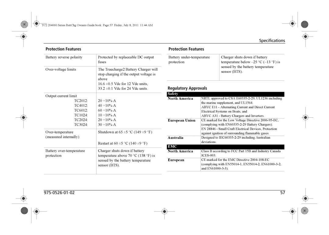 Xantrex Technology TC2 204060 manual Protection Features, Regulatory Approvals 