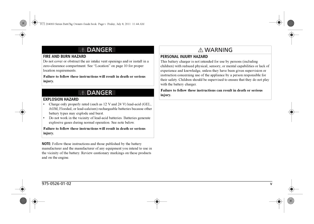 Xantrex Technology TC2 204060 manual Fire and Burn Hazard, Explosion Hazard, Personal Injury Hazard 