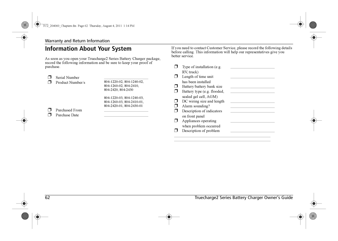 Xantrex Technology TC2 204060 manual Information About Your System 