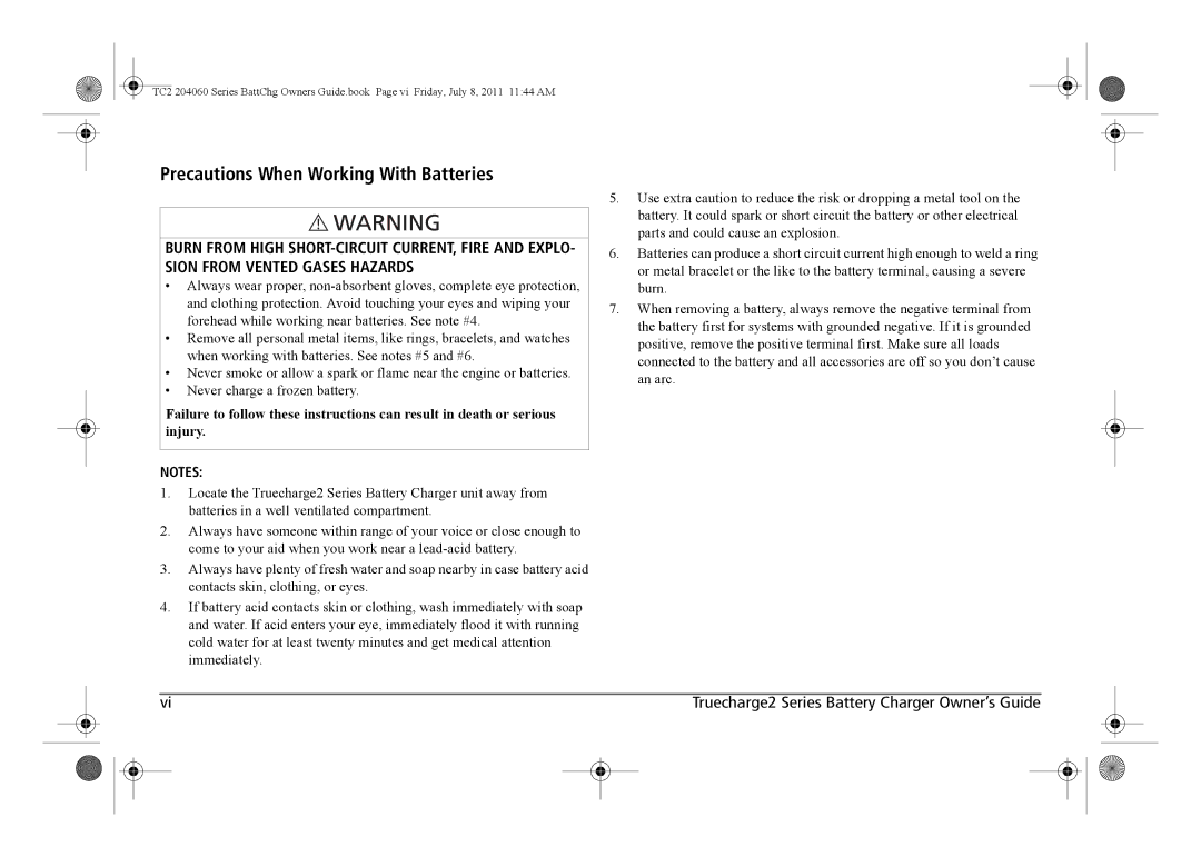 Xantrex Technology TC2 204060 manual Precautions When Working With Batteries 