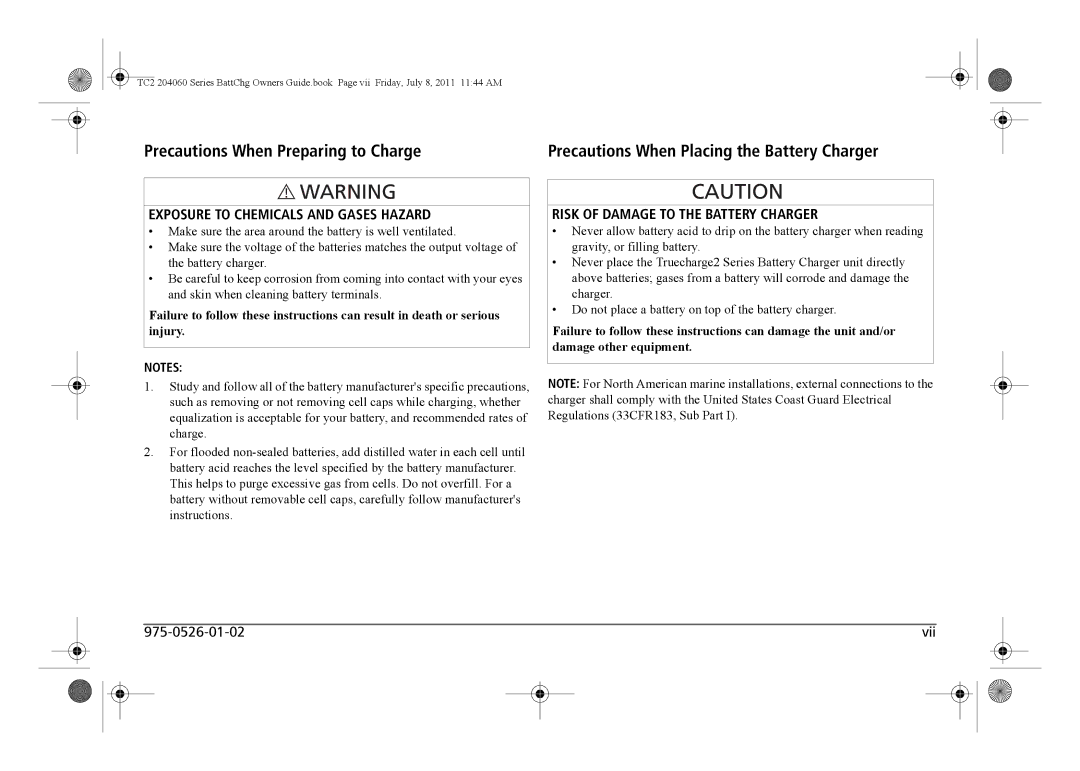 Xantrex Technology TC2 204060 manual Precautions When Placing the Battery Charger, Exposure to Chemicals and Gases Hazard 