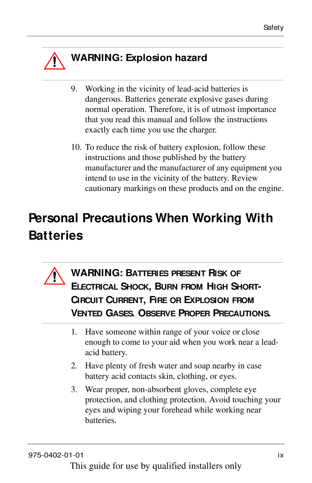 Xantrex Technology 50A24V, TC2012, TC1524, TC1512, TC5024, TC2024, TC6012 manual Personal Precautions When Working With Batteries 