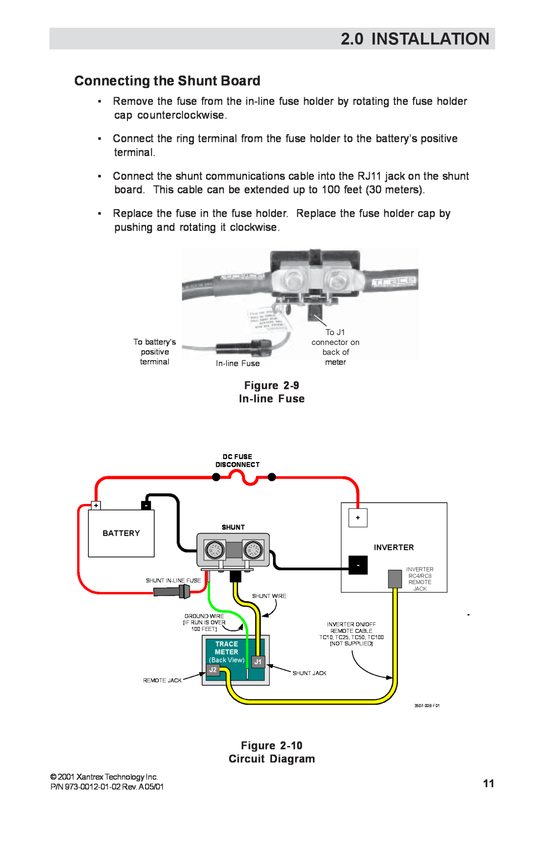 Xantrex Technology TM500A manual Connecting the Shunt Board, In-line Fuse, Circuit Diagram, Installation 
