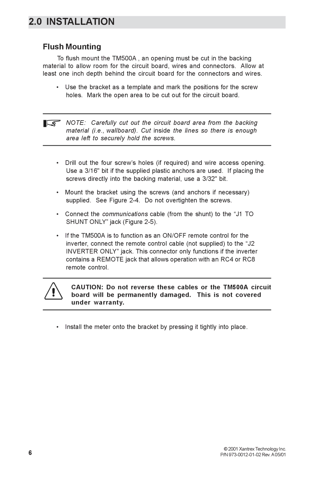 Xantrex Technology TM500A manual Flush Mounting 