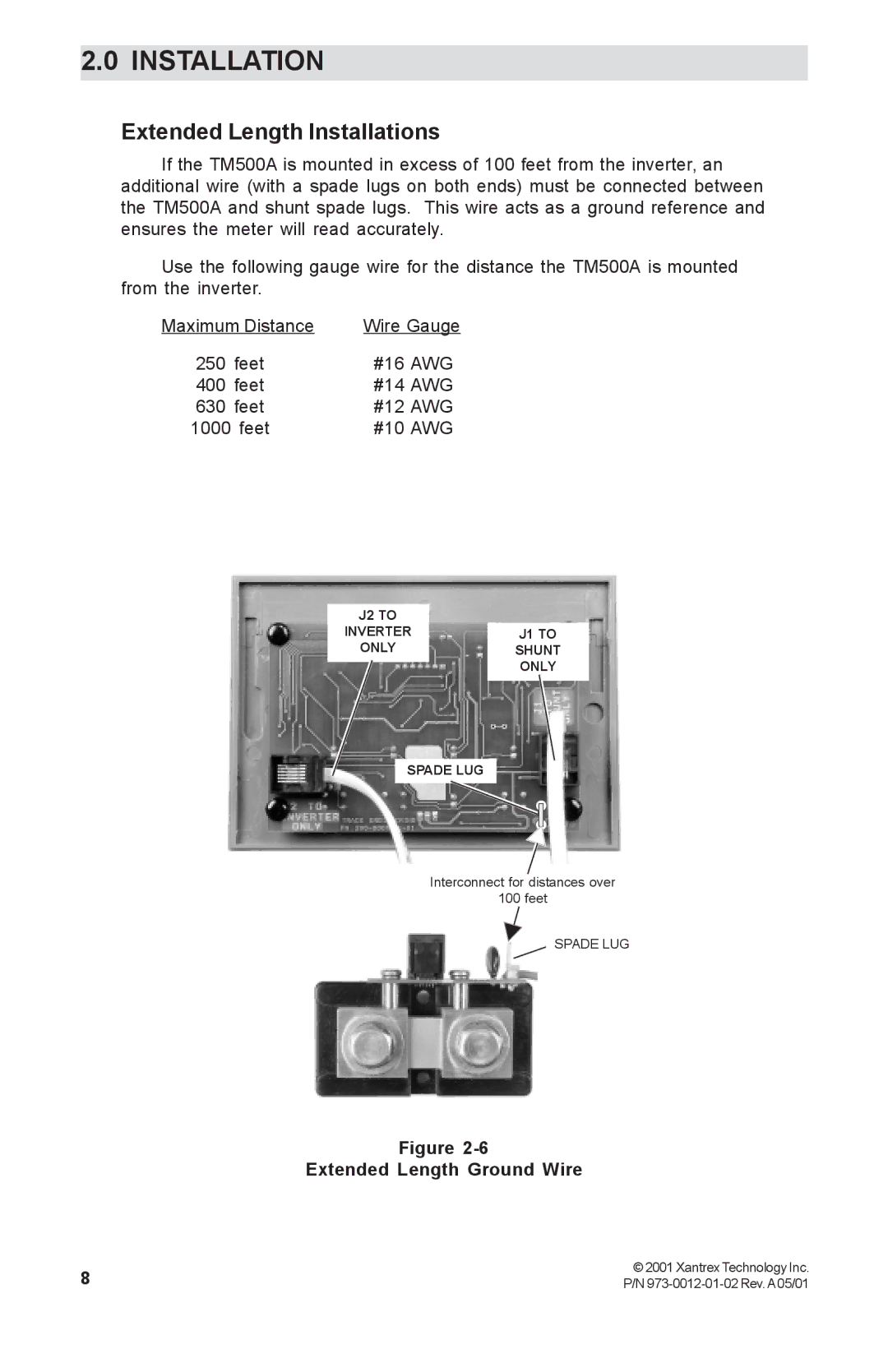 Xantrex Technology TM500A manual Extended Length Installations, Extended Length Ground Wire 