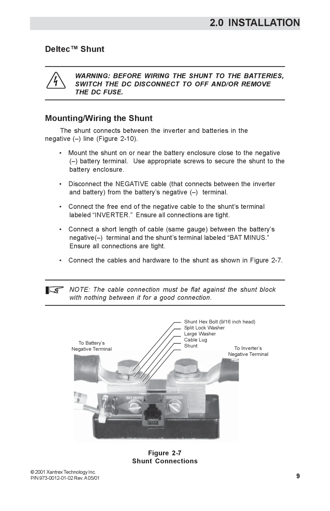 Xantrex Technology TM500A manual Deltec Shunt Mounting/Wiring the Shunt, Shunt Connections 