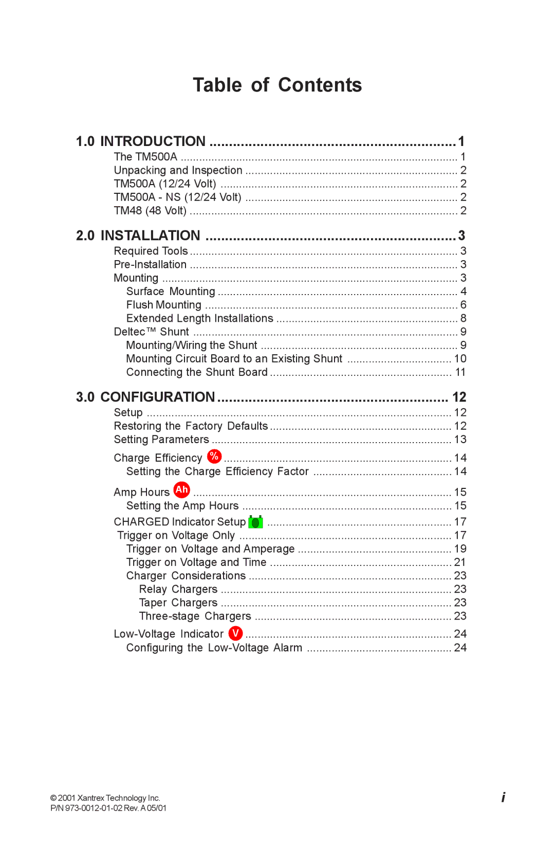 Xantrex Technology TM500A manual Table of Contents 