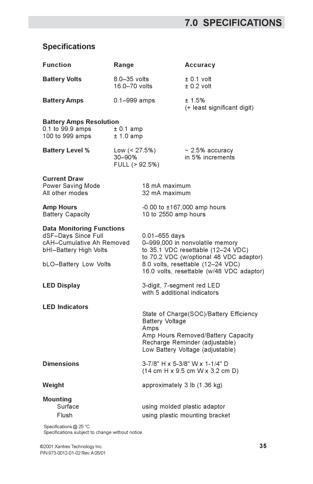 Xantrex Technology TM500A manual Specifications 