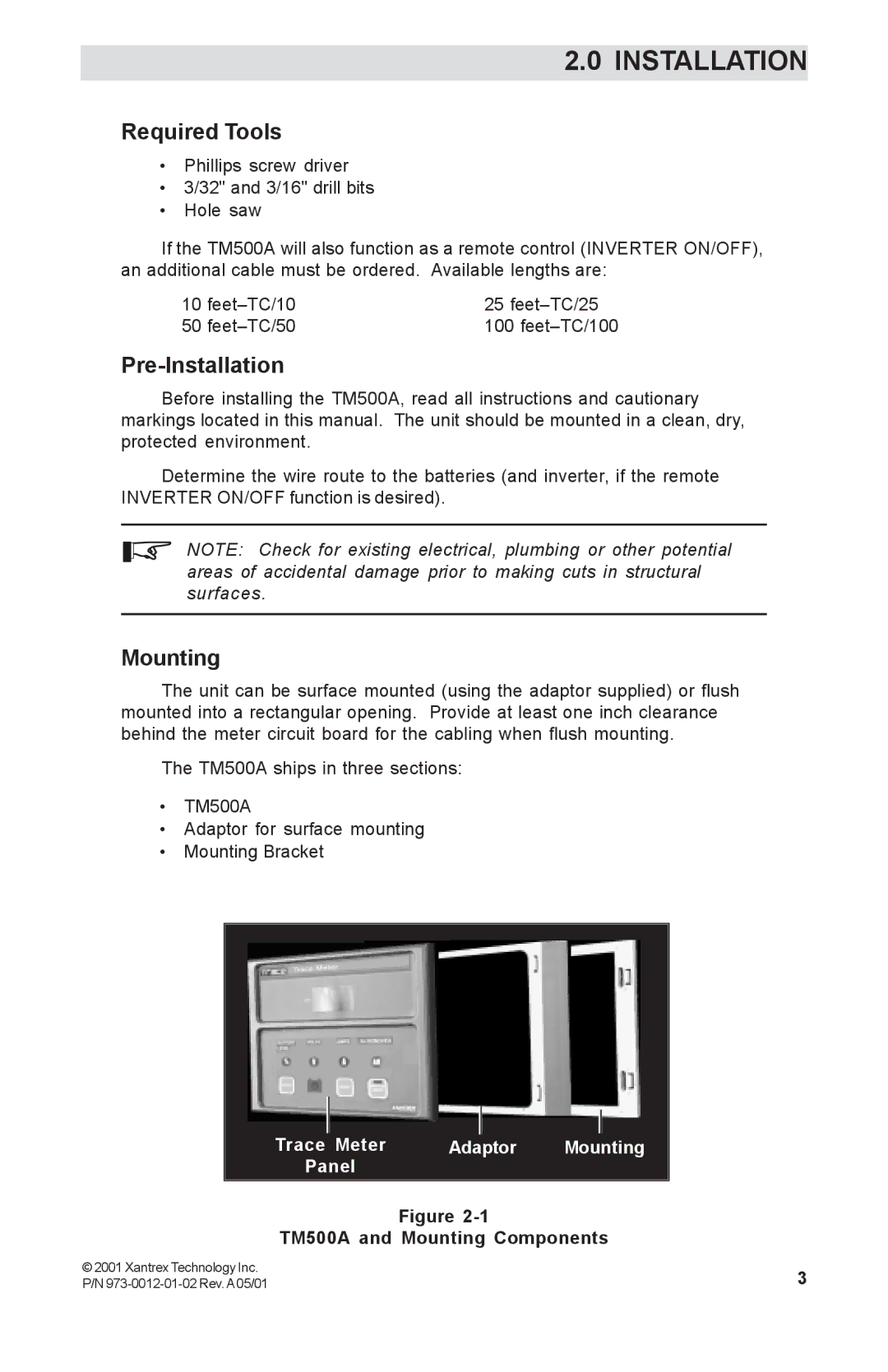 Xantrex Technology manual Required Tools, Pre-Installation, TM500A and Mounting Components 