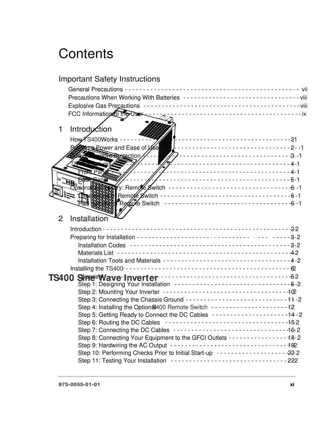 Xantrex Technology TS400 manual Contents 