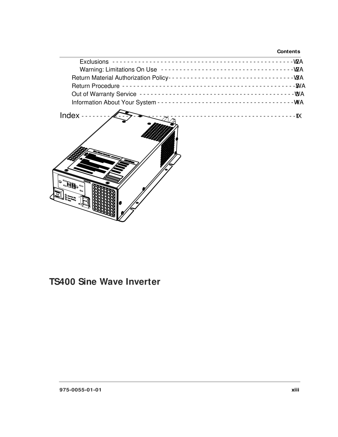 Xantrex Technology TS400 manual Xiii 