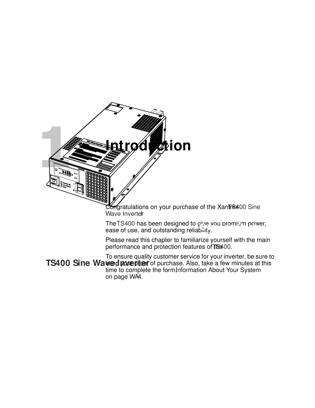 Xantrex Technology TS400 manual Introduction 