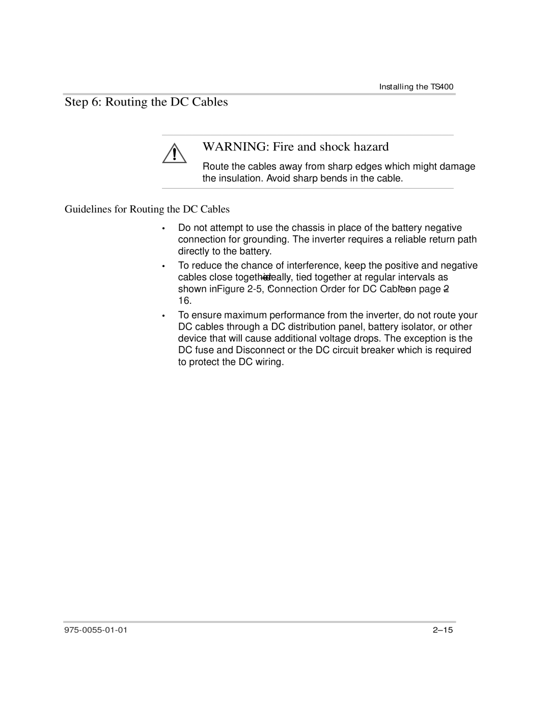 Xantrex Technology TS400 manual Guidelines for Routing the DC Cables 