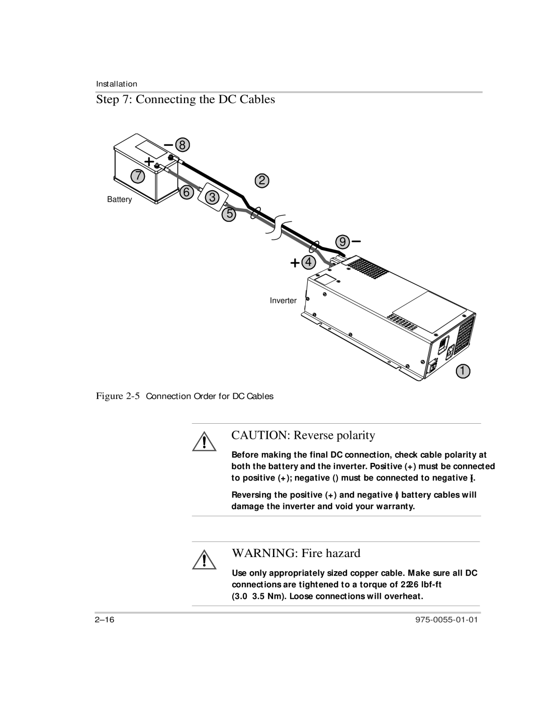 Xantrex Technology TS400 manual Connecting the DC Cables, 5Connection Order for DC Cables 