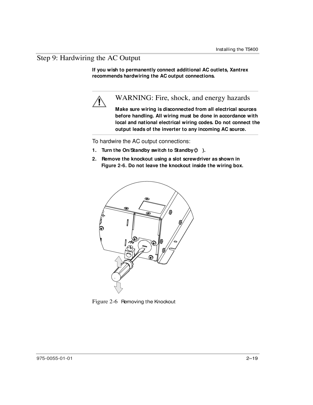 Xantrex Technology TS400 manual Hardwiring the AC Output, To hardwire the AC output connections 