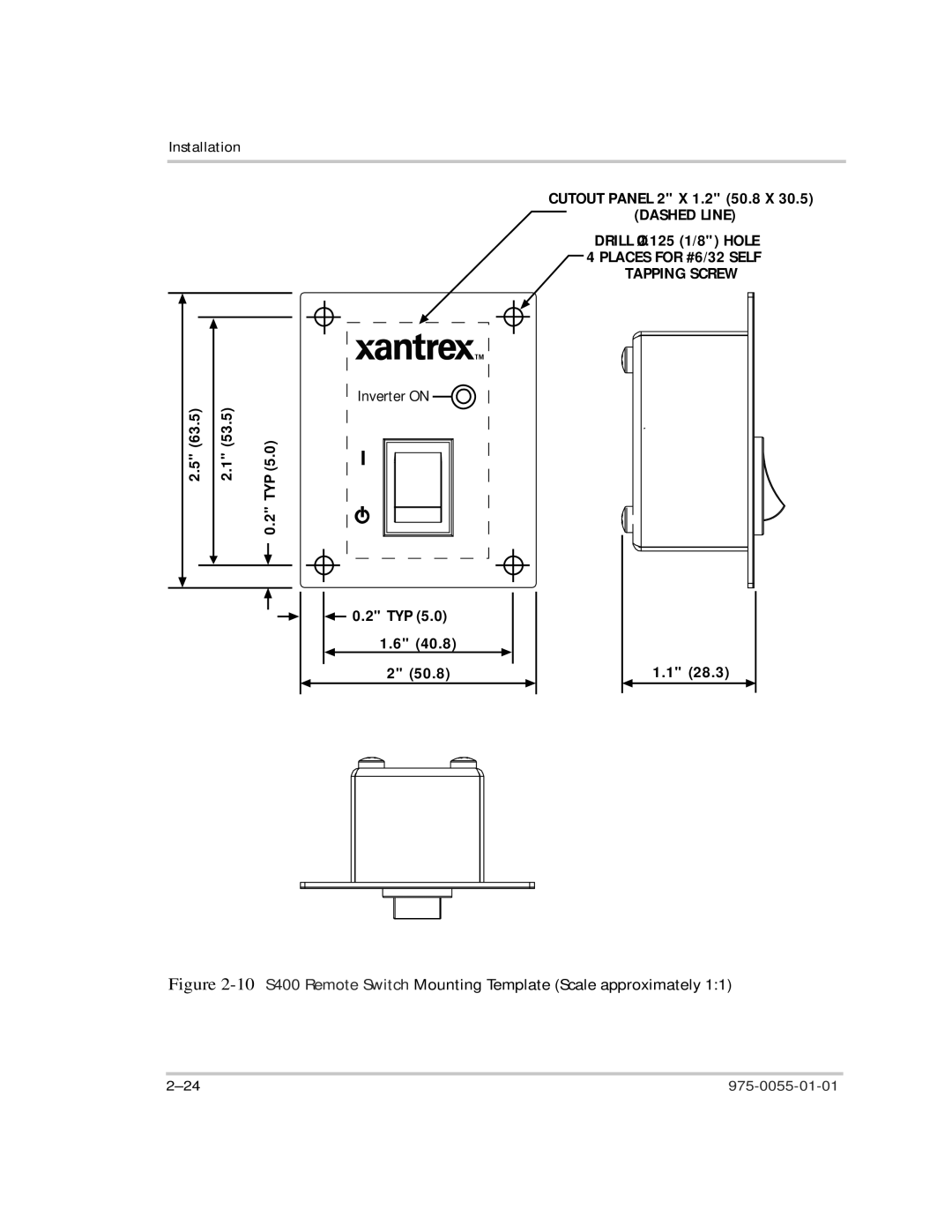 Xantrex Technology TS400 manual 10S400 Remote Switch Mounting Template Scale approximately 