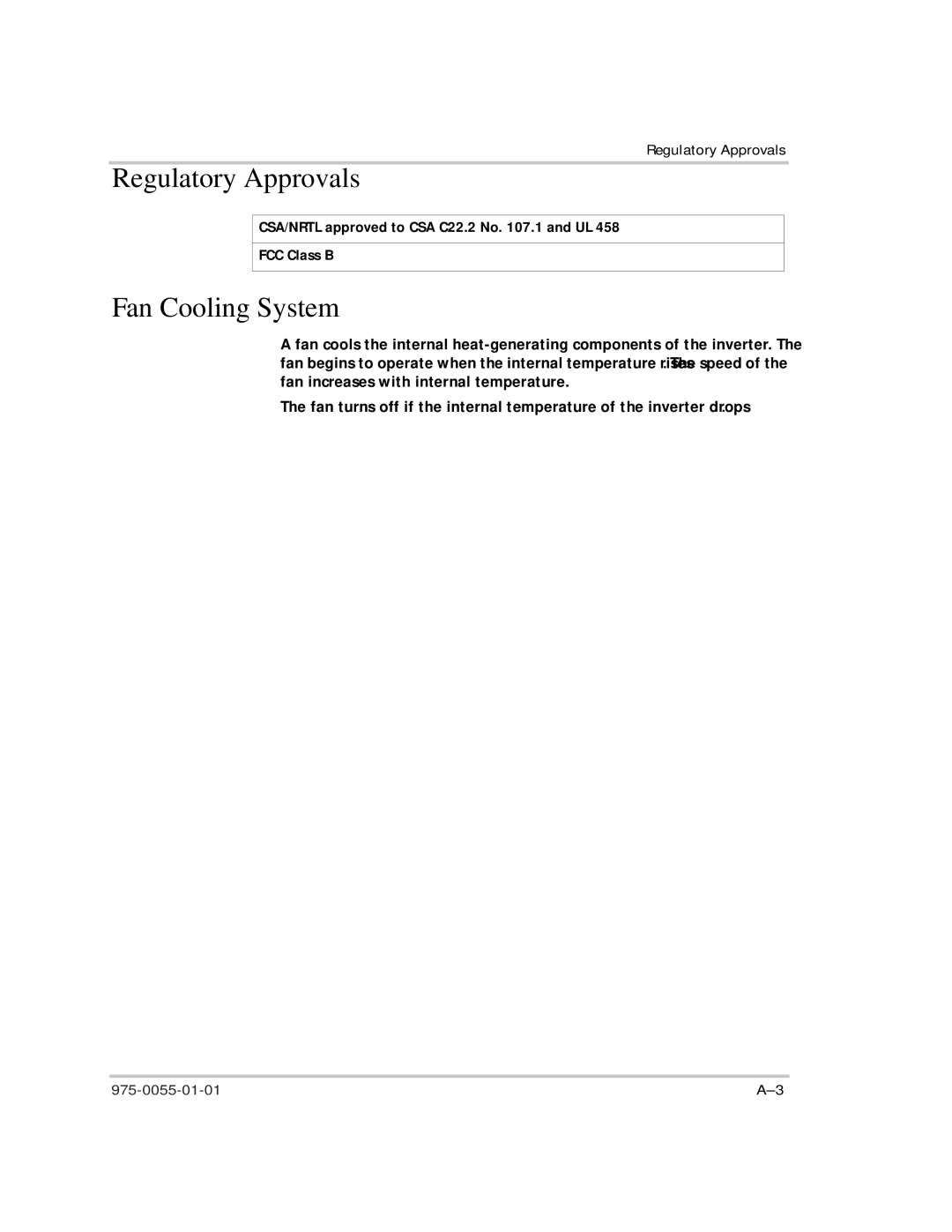 Xantrex Technology TS400 manual Regulatory Approvals, Fan Cooling System 