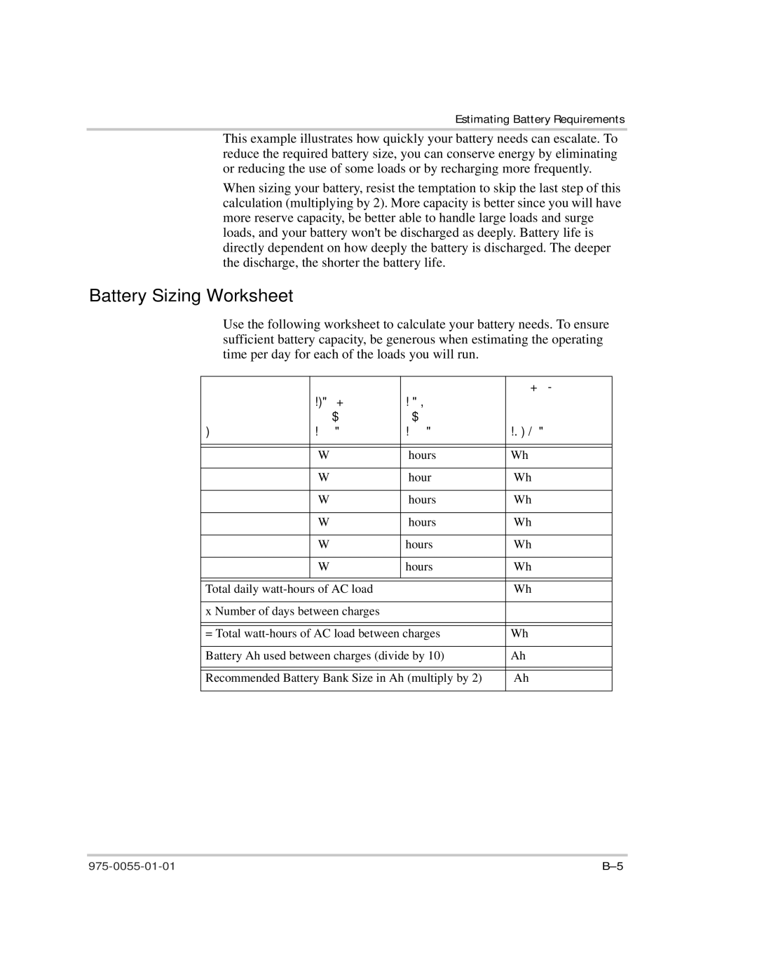 Xantrex Technology TS400 manual Battery Sizing Worksheet 