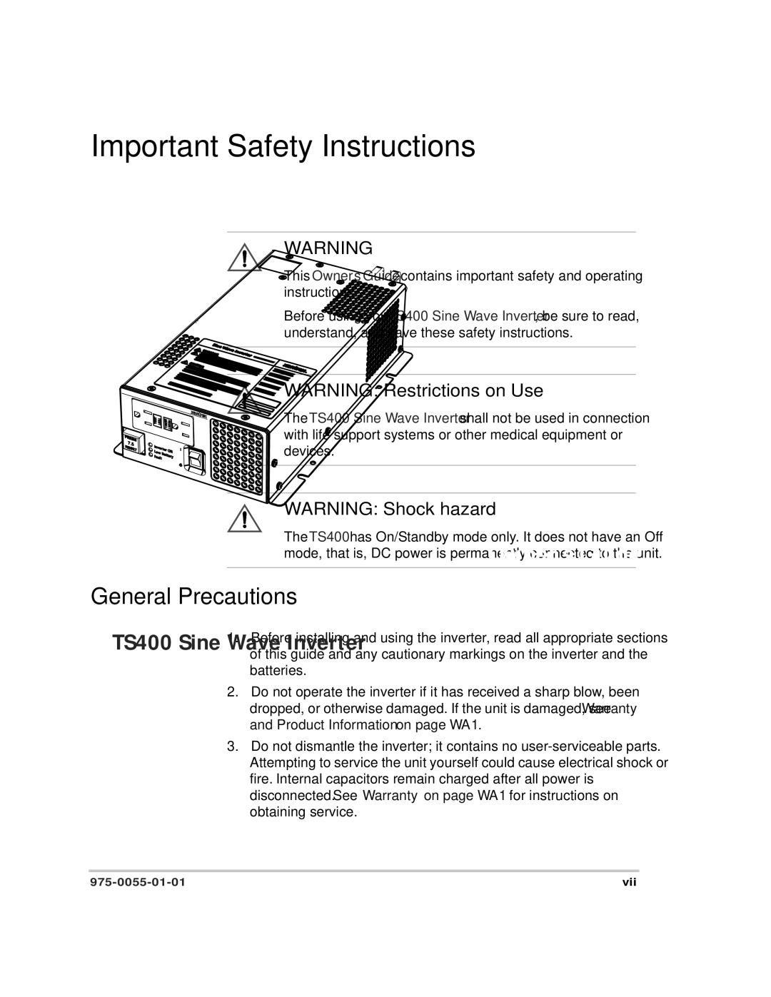 Xantrex Technology TS400 manual Important Safety Instructions, General Precautions 