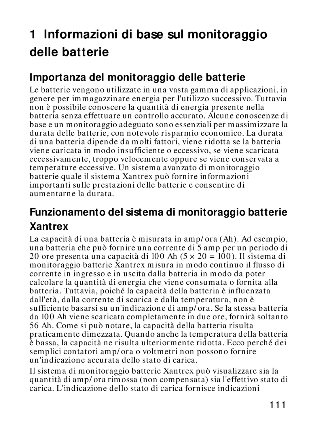 Xantrex Technology Xantrex Battery Monitor manual Informazioni di base sul monitoraggio delle batterie, 111 