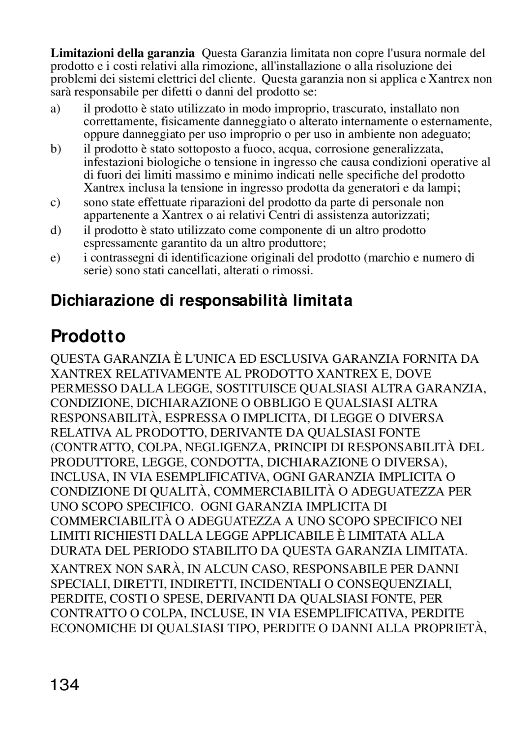 Xantrex Technology Xantrex Battery Monitor manual Prodotto, Dichiarazione di responsabilità limitata, 134 